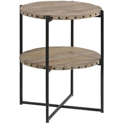 Uttermost Rustic Industrial Iron Frame Recycled Elm Wood Round Accent Table 19 3/4" Wide Black Brown for Living Room Bedroom