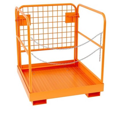 36" x 36" rolling forklift safety cage, 1800 lbs capacity; heavy-duty steel man basket with foldable platform and double-chain guardrail.