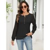 Women's Lace Long Sleeve Henley Tops Soft Casual Blouse Shirts Fall Trendy T Shirt - 3 of 4