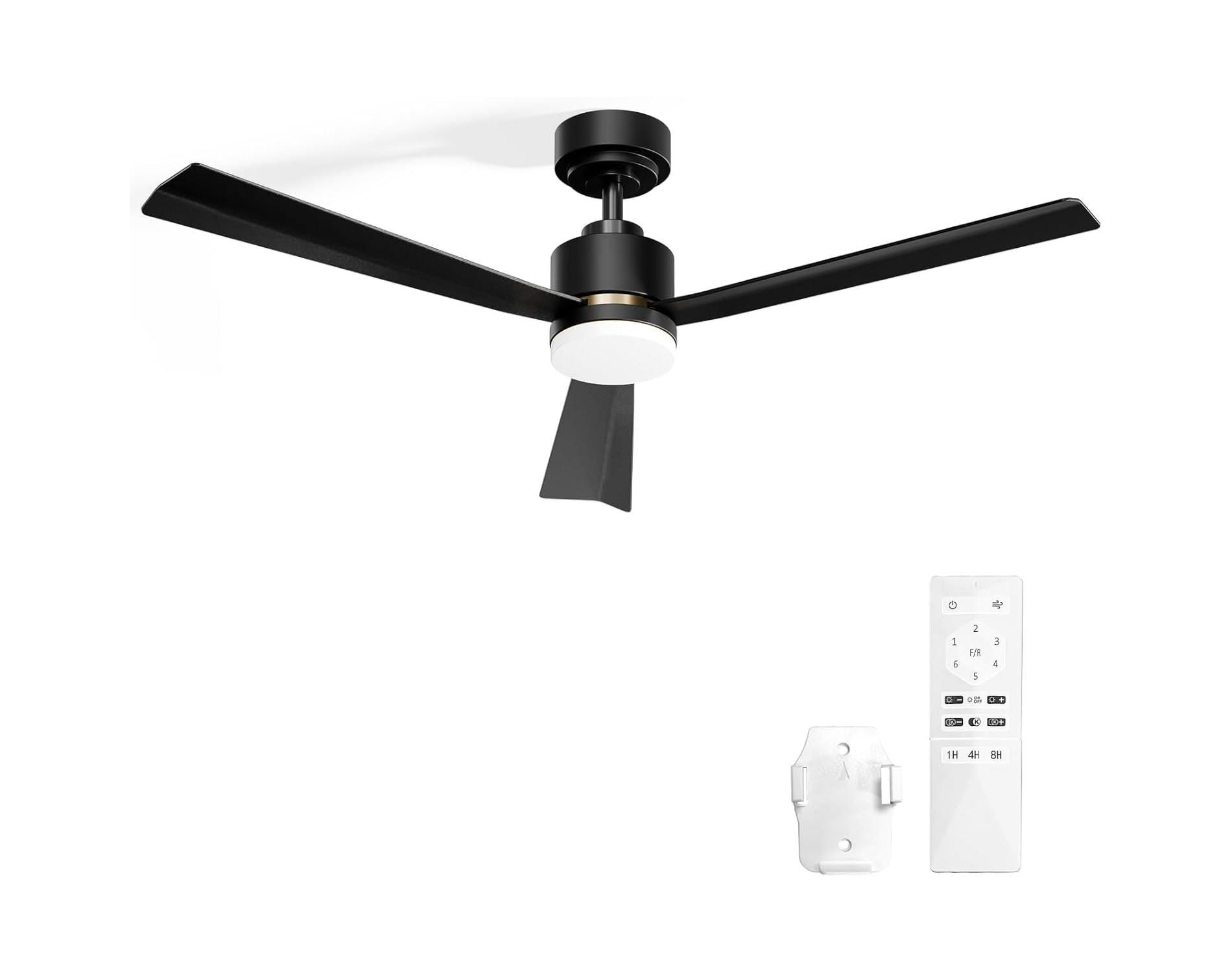 ZAFRO Ceiling Fans with Light, 52 Inch Low Profile Ceiling Fan with Light, Flush Mount, Reversible, Low Noise, Black Gold, Dimmable, 1/4/8 Timer