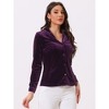 Allegra K Women's Velvet Collared V Neck Long Sleeve Button Down Shirts - 4 of 4