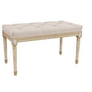 Itopfox Upholstered Bench for Bedroom, Piano, Dining, Entryway, Living Room with Button Tufted Padded Seat and Carved Wood Legs, Beige - 1 of 4