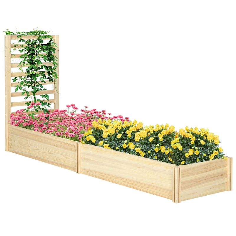 Outsunny 43 In Raised Garden Bed with Trellis for Vine Climbing, Wooden Planters for Outdoor Plants, Vegetables, Flowers, Herbs, Natural, 1 of 8