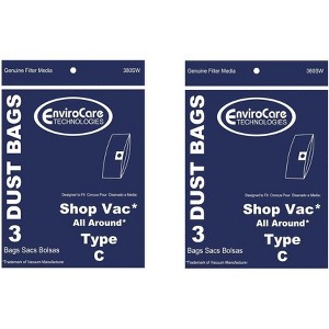 Shop Vac All Around Type C 3 Gallon Vacuum Cleaner Dust Bags 6 pack - 1 of 2
