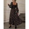 Womens Square Neck Puff Sleeve Dress Smocked Floral Elegant Flowy Midi Dress - 2 of 4