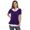 Women's Short Sleeve Contrast Collared Shirts Patchwork Work Blouse Tunics Tops - 3 of 4
