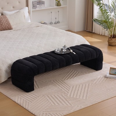 BDELITE Modern Upholstered Armless Bed Bench, Chenille Ottoman Foot Stool for Living Room and Bedroom