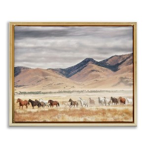 Stupell Industries Wild Horses Roaming Across Western Landscape Floating Frame Canvas Art - 1 of 4