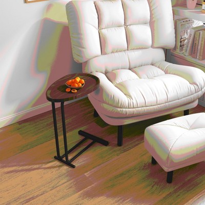 MAYEERTY 2-pieces C-Shaped Side Table, End Table with Metal Frame for Bedroom Living Room, Brown