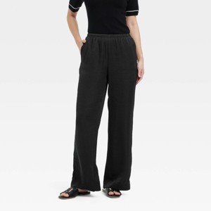 Women's Mid-Rise Straight Leg Crinkle Satin Pull-On Pants - A New Day™ - 1 of 3