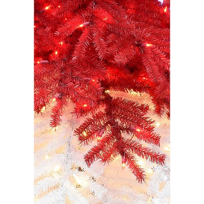 7FT Red and White Spruce Santa Hat Outdoor Christmas Tree with LED Lights