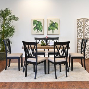 Roundhill Furniture Arroyo Dining Set, Hairpin Dining Table with 6 Cross-back Chairs, Black, 7-Piece - 1 of 4