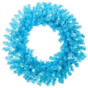 Northlight Pre-Lit Artificial Pine Christmas Wreath - 24" - Sky Blue  - Clear Lights - 1 of 4