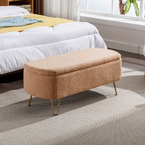 Storage Ottoman Bench, Storage Bench With Safety Hinge, Metal Feet Faux Fur Upholstered Storage Bench - 1 of 4
