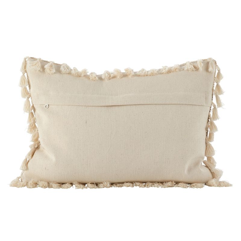 Saro Lifestyle Tasseled Moroccan Pillow - Down Filled, 14"x20" Oblong, Ivory, 2 of 3