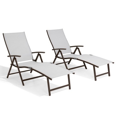 Crestlive Products Outdoor Aluminum Folding Recliner Adjustable Chaise Lounge (Set of 2)