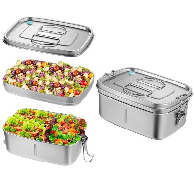 LunaLulinlk Stainless steel portable lunch box, 2-layer large capacity lunch box 1.2L+0.3L, BPA-free