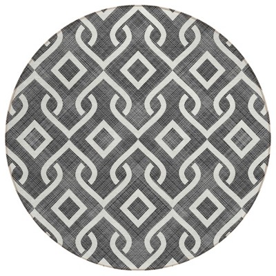 Black And Ivory Geometric Washable Indoor Outdoor Area Rug
