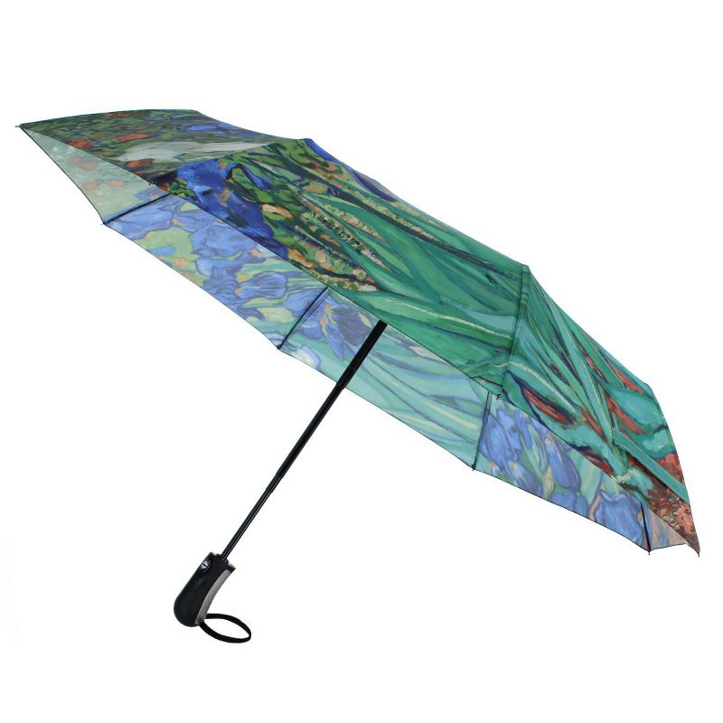 CTM Women's Van Gogh Irises Auto Open Compact Umbrella, Green
