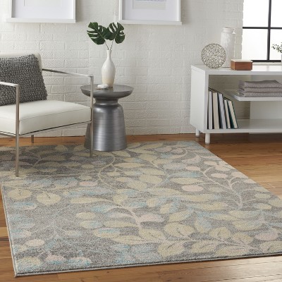 Elegant Grey & Beige Floral Synthetic 6' x 9' Reversible Rug