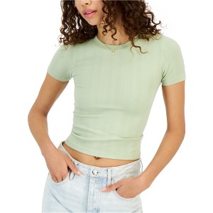 Hippie Rose Womens Ribbed Crew Neck Basic T-Shirt, Green, Large - 1 of 1