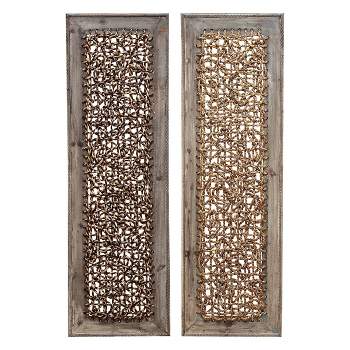 Wood Abstract Woven Seagrass Wall Decor Set of 2 Brown - Olivia & May