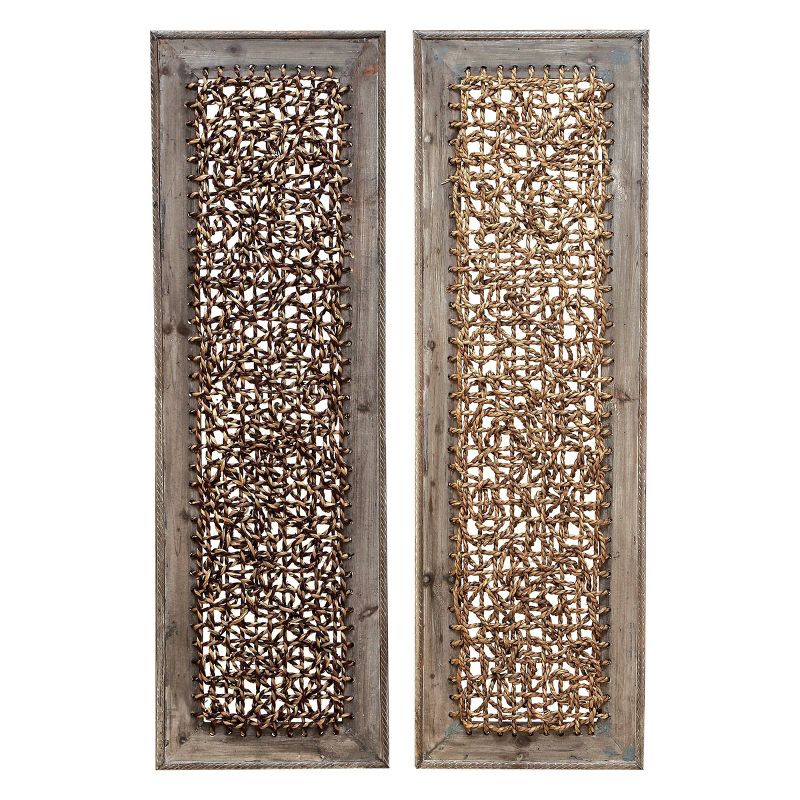 Wood Abstract Woven Seagrass Wall Decor Set of 2 Brown - Olivia &#38; May, 1 of 9