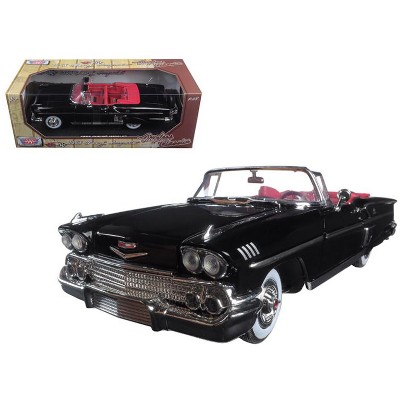 1958 Chevrolet Impala Convertible Black with Red Interior "Timeless Classics" 1/18  Diecast Model Car by Motormax