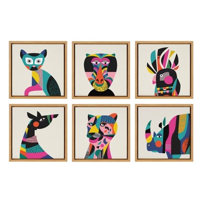 6pc 13" x 13" Sylvie Animal Framed Canvas Wall Art by Rachel Lee Natural - Kate and Laurel