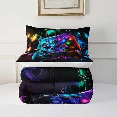 Aeelleea Gamer Soft Comforter Set for Boys, Neon Gaming Bedding Quilt Set for Room Decor, 3D Printed Cartoon Theme for Bedroom — фото 4