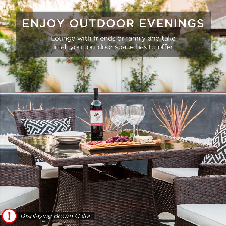 Best Choice Products 5-Piece Indoor Outdoor Wicker Patio Dining Table Furniture Set w/ Umbrella Cutout, 4 Chairs, 6 of 7