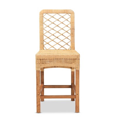 Moscow Natural Rattan and Mahogany Wood Counter Stool
