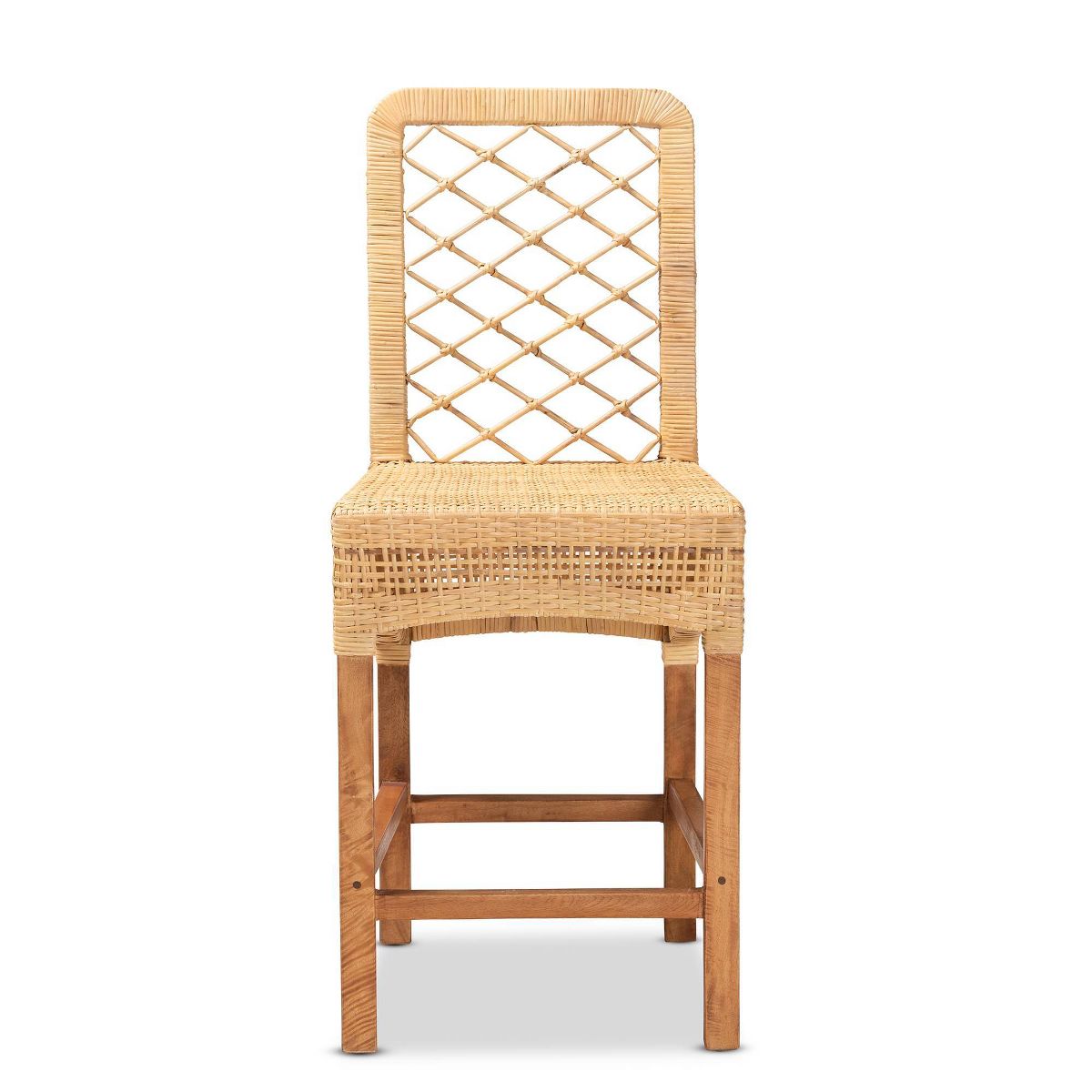 bali & pari Moscow Rattan and Wood Counter Height Barstool Natural/Walnut: Bohemian Style, Mango Frame, No Assembly Required - thumbnail 3