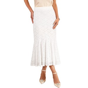 INSPIRE CHIC Women's Lace Floral Skirts Ruffle Hem High Waist Cocktail Midi Skirt - 1 of 4