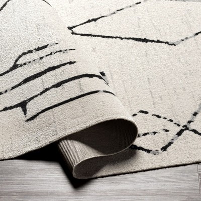 Modern Gray and Cream Washable Synthetic Area Rug 6'7" x 9'