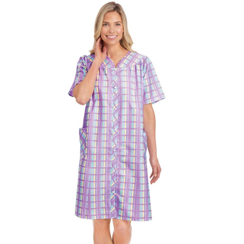 Collections Etc Plaid Snap Front Robe, 2 of 5