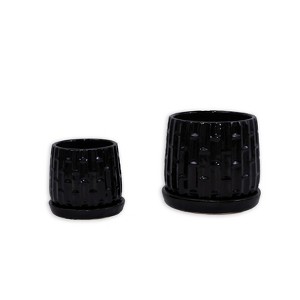 VisioGear 2PCS Ceramic Flowerpot, 7" Modern Planter for Patio, Garden, Windowsill, Black, 7.88"*7.88"*7.09" - 1 of 4