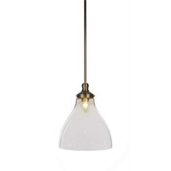 Toltec Lighting Juno 1 - Light Pendant in  New Aged Brass with 11.75" Clear Bubble Shade