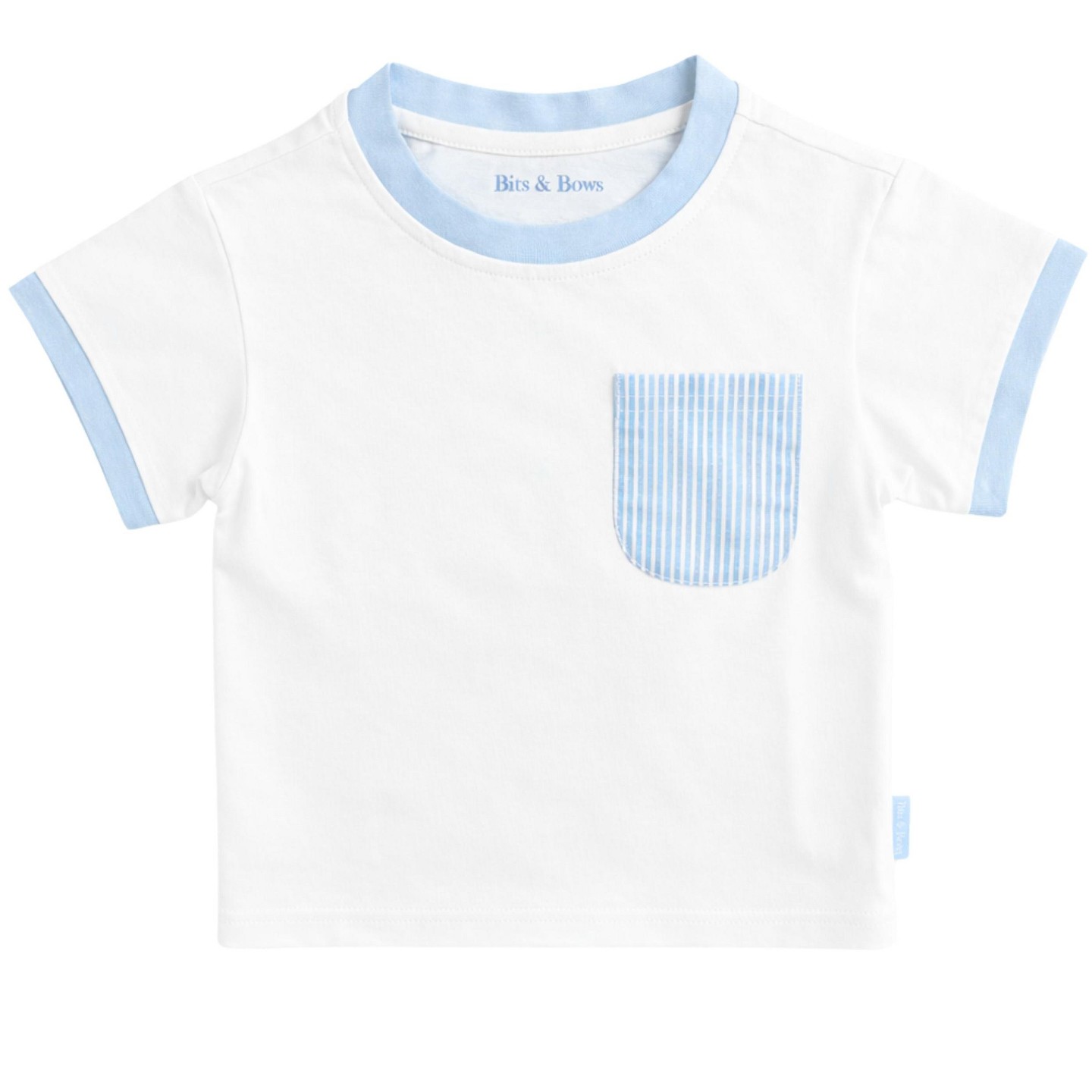 Футболка Bits & Bows Blue Seersucker Pocket Crewneck T-Shirt, White 5/6 для мальчиков, цвет: Синий — фото 1