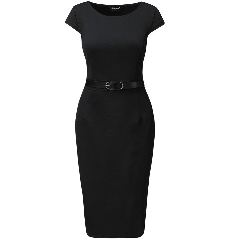 Женские платья INSPIRE CHIC Women's Cap Sleeve Work Belted Elegant Sheath Dress Black Small