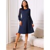 Seta T Women's Lantern Long Sleeve Round Neck Elegant Swiss Dots Work Knee Length Dress - 3 of 4