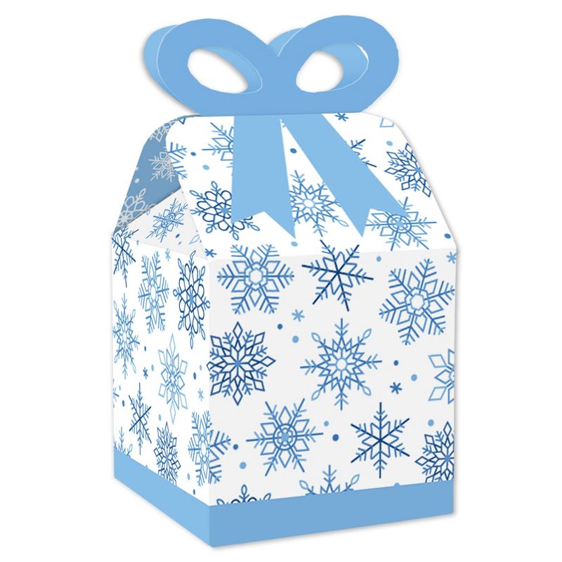 Big Dot of Happiness Blue Snowflakes - Square Favor Gift Boxes - Winter Holiday Party Bow Boxes - Set of 12, 1 of 9