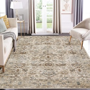 8x10 Living Room Rug with Anti-Slip Backing Ultra-Thin Low Pile Vintage Carpet Indoor Washable Rug Oriental - 1 of 4