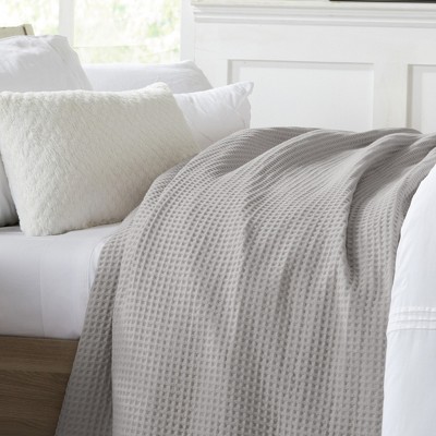 Light Grey Full/Queen Cotton Waffle Weave Bed Blanket
