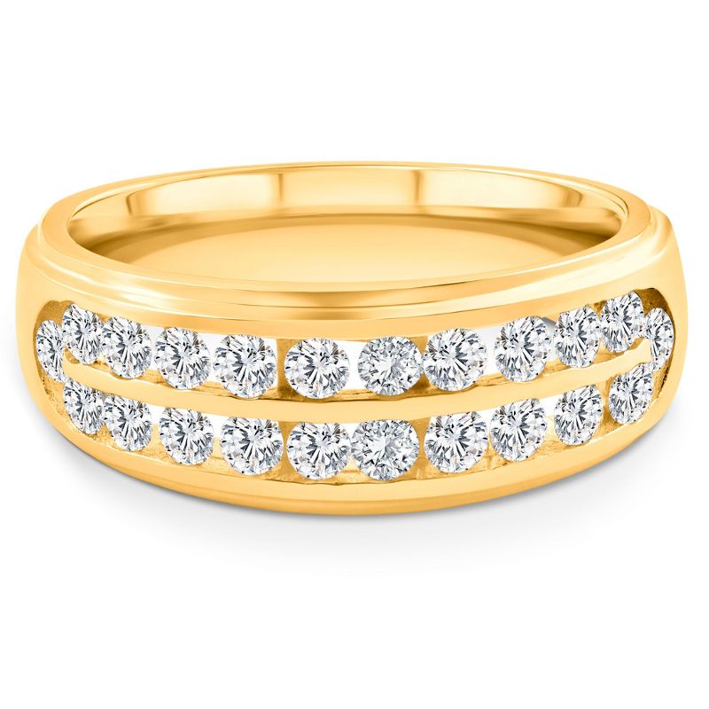 Pompeii3 1 Ct Diamond Mens Double Row Wedding Ring 10k Yellow Gold, 4 of 6
