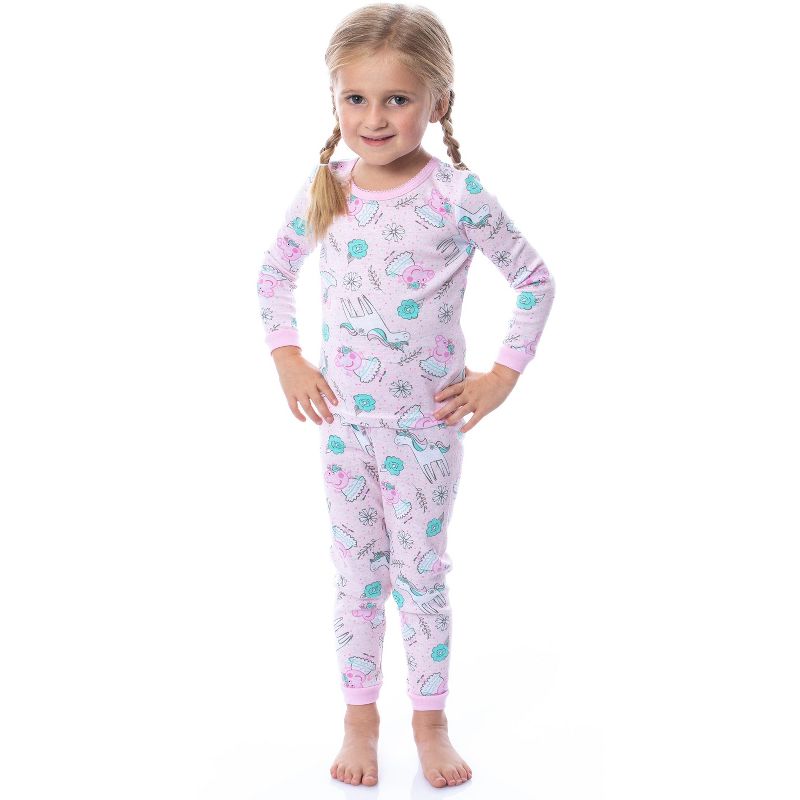 Peppa Pig Toddler Girls' Unicorn 4 Piece Long Sleeve Pajama Set Mix Match, 3 of 8