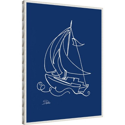Blue Nautical Sailboat Canvas Print with Beaded Frame