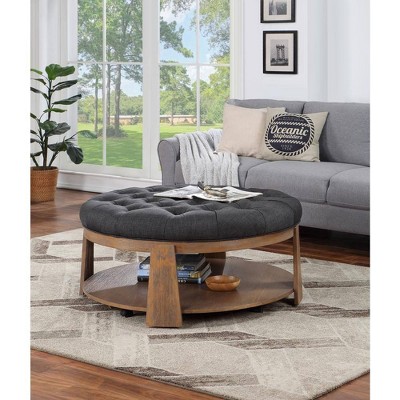 Sapphtopaz Storage Bench Ottoman with Storage Transitional Style Button Linen Tufted Seat Coffee Table Open Shelf for Bedroom, Living Room