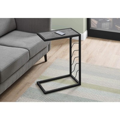 Elegant Contemporary C-Shaped Stone-Look Accent Table in Grey & Black