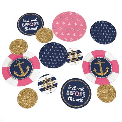 Big Dot of Happiness Last Sail Before the Veil - Nautical Bridal Shower Bachelorette Party Giant Circle Confetti - Party Décor - Large Confetti 27 Ct